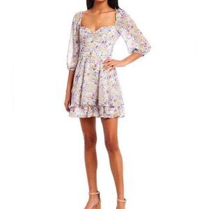 B Darlin Cottagecore Prairie Mini 3/4 Sleeve Floral Dress